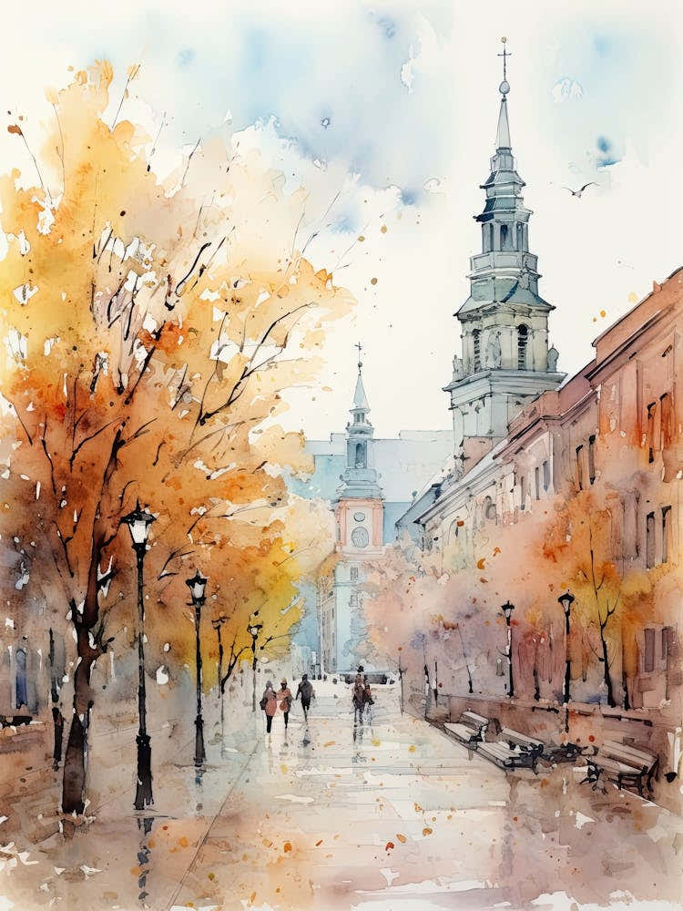 Vilnius Lithuania In Autumn Fall, Watercolour 3