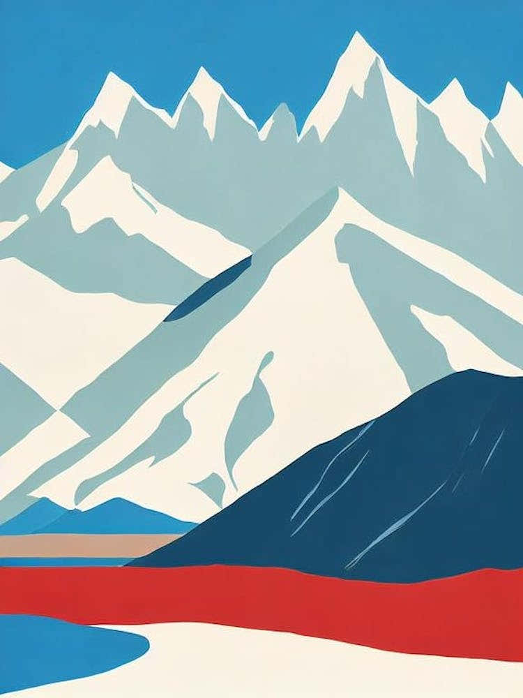 Shymbulak, Kazakhstan Midcentury Vintage Skiing Poster