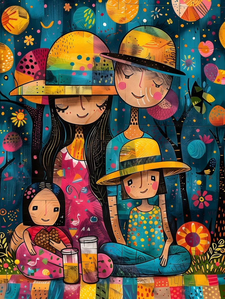 Family At The Park, Vibrant, Bold Colors, Pop Art