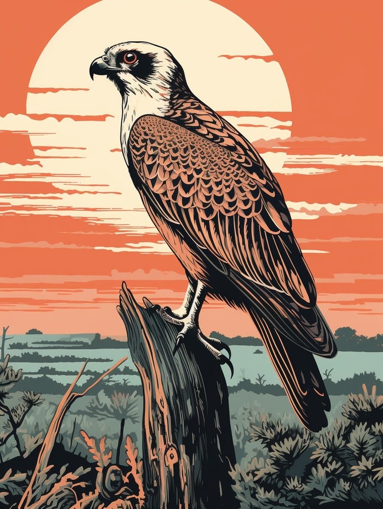 Vintage Bird Linocut Osprey 2