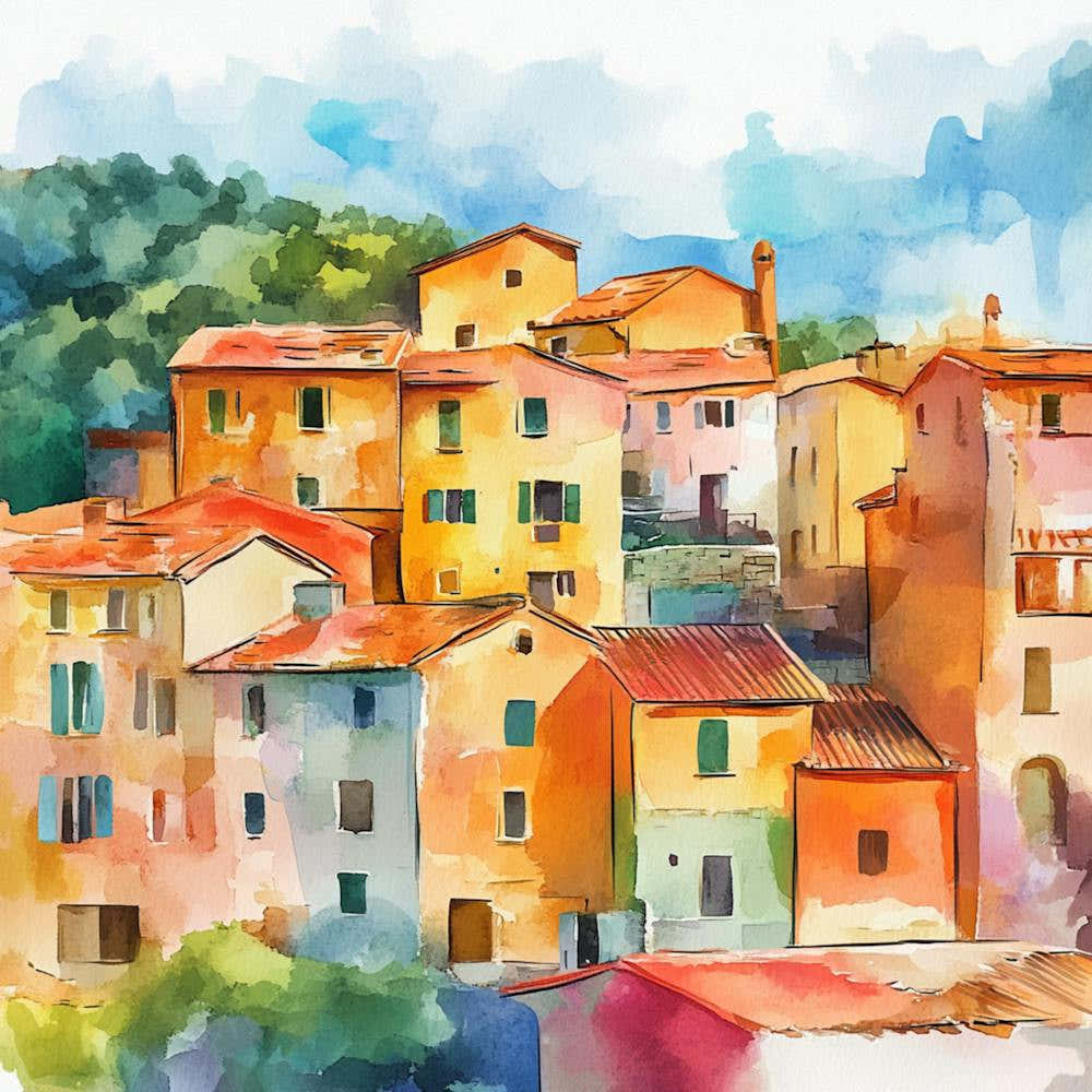 Watercolor Of Italian Village 2