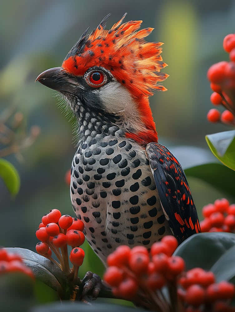 Bird Perched On Berries