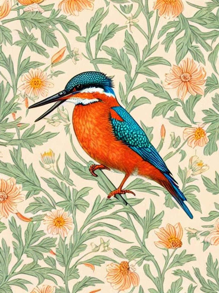 Kingfisher William Morris Style Bird