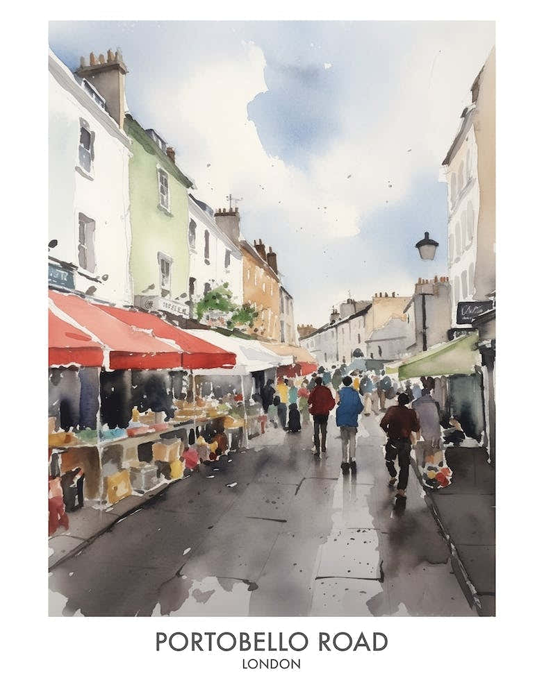 Portobello Road 4 Watercolour Travel Poster