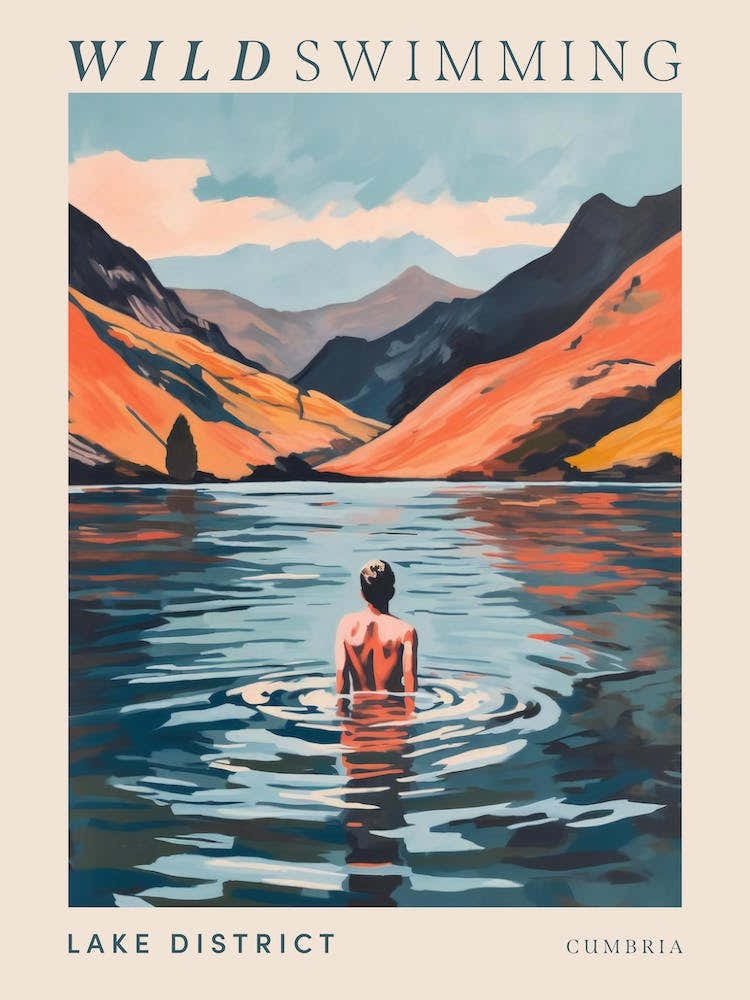 Wild Swimming At Lake District Cumbria 3 Poster