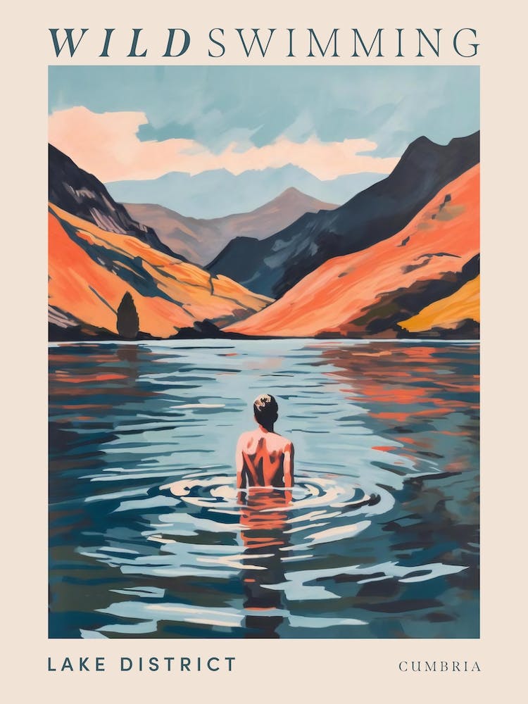 Wild Swimming At Lake District Cumbria 3 Poster