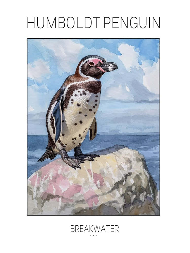 Humboldt Penguin Breakwater Watercolour Painting 4 Poster