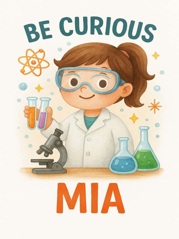 Personalized Girl Scientist Wall Art – Be Curious, Mia
