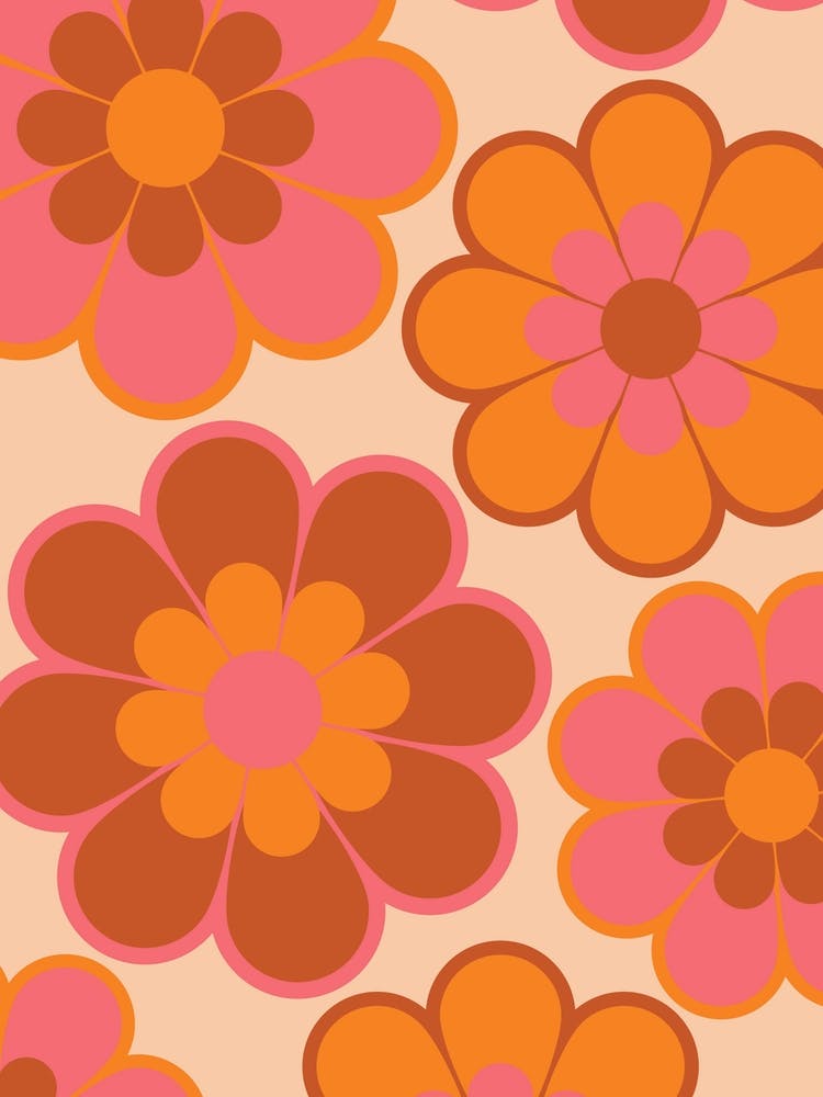 Retro Flowers Brown & Pink