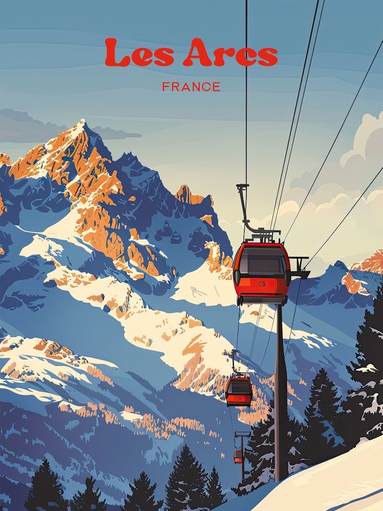 Les Arcs France Retro Travel Art Illustration