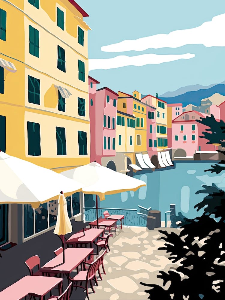 Portofino, Italy, Flat Pastels Tones Illustration 1