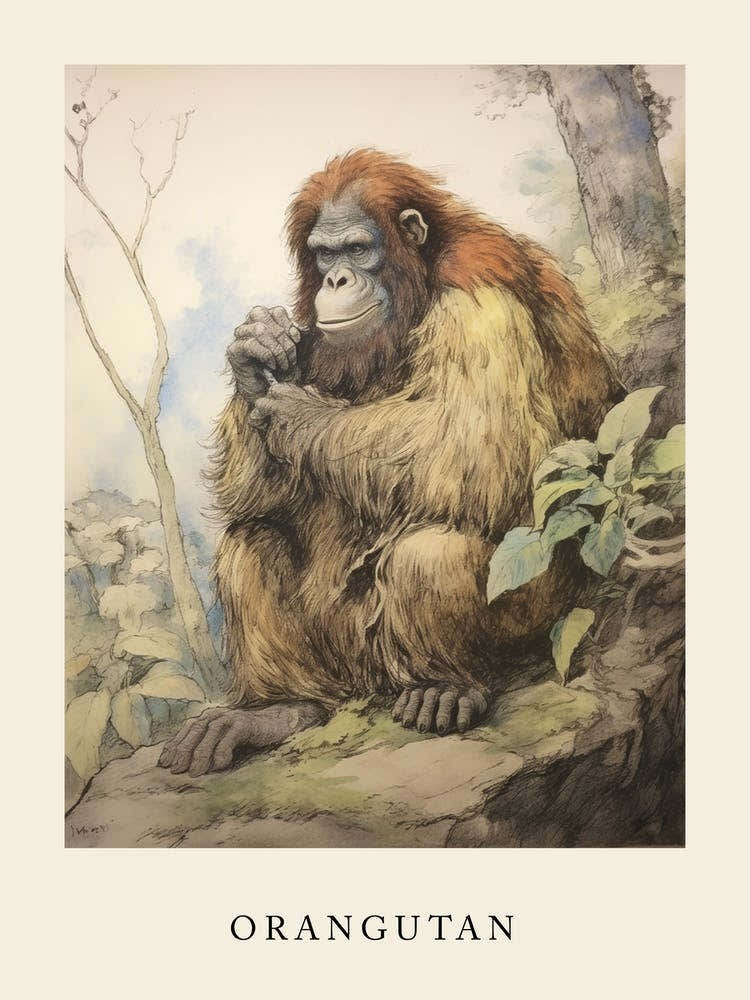 Beatrix Potter Inspired  Animal Watercolour Orangutan