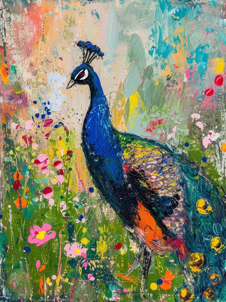 Colourful Peacock In The Wild Painting 3