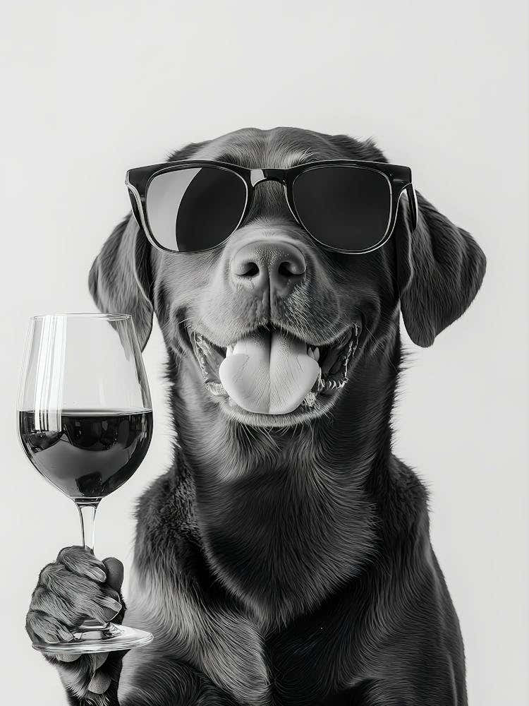 Chocolate Labrador Drinking Wine Wall Art, Black And White Print, Bar Cart Print, Pet Art, Alcohol Print, Funny Dog Poster, Kitchen Decor