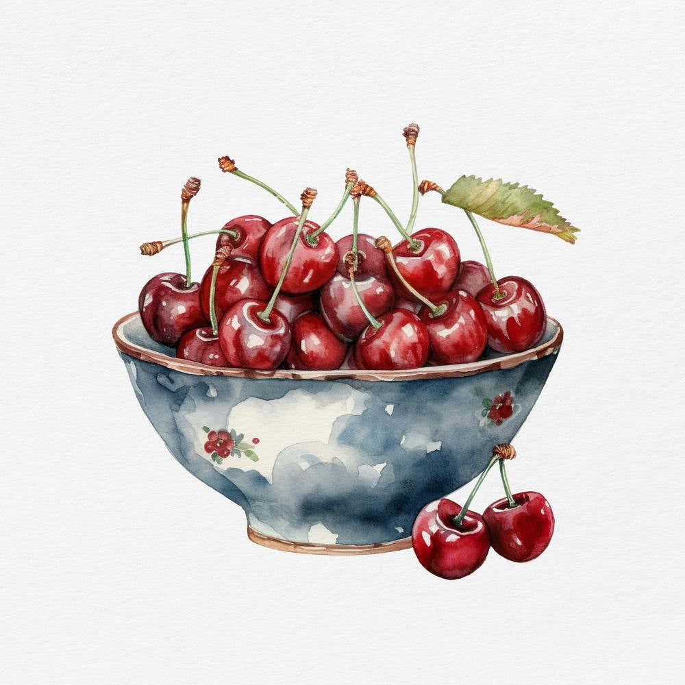 Cherries in porcelain vintage bowl