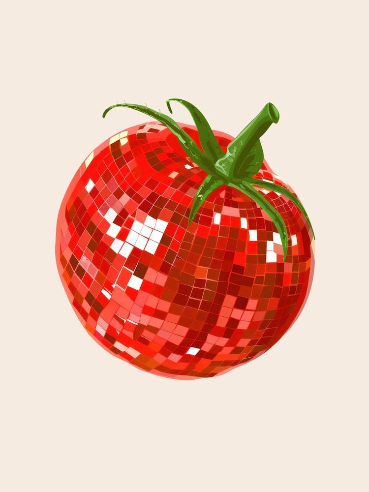 Disco Ball Tomato Art Disco Poster Trendy Aesthetic Art Food Kitchen