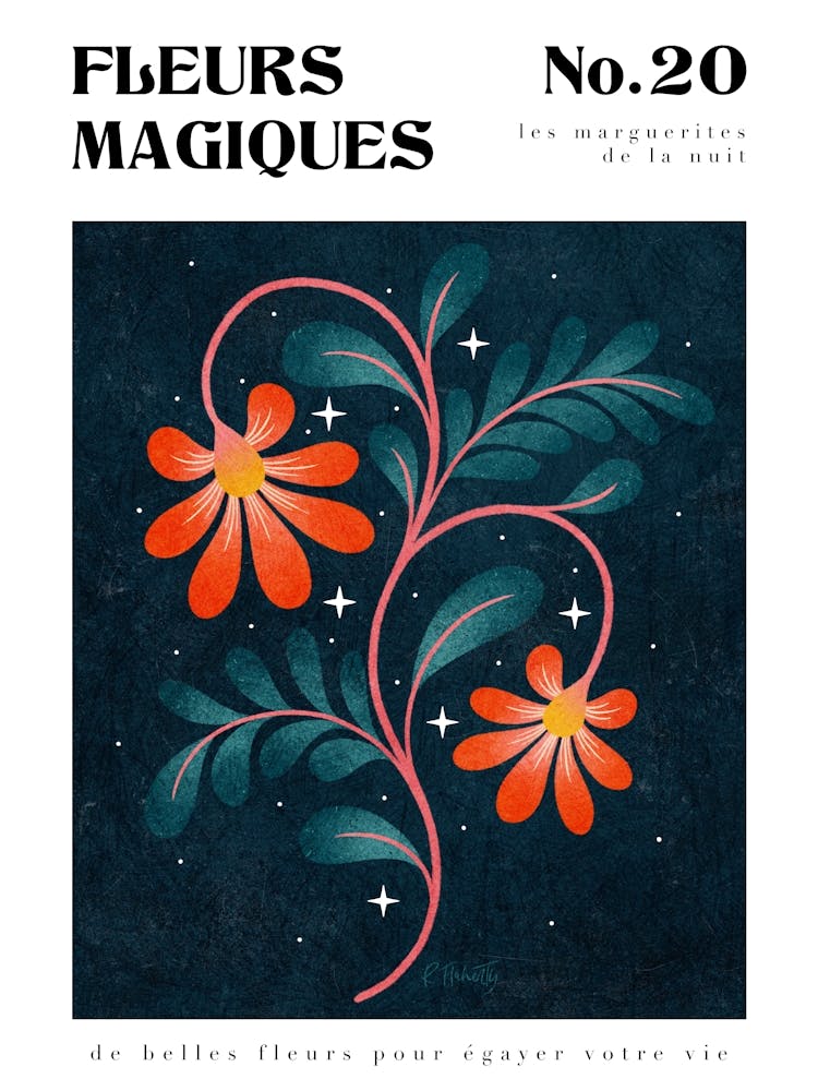 Dark Daisies Folk Art Style