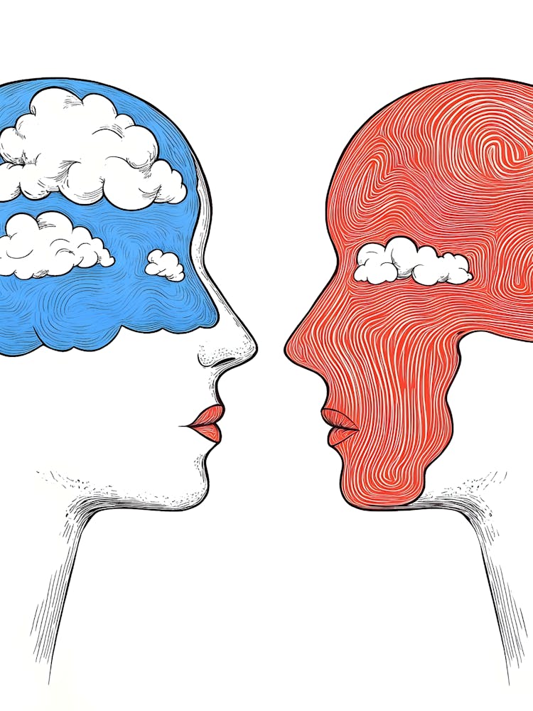 Two Heads With Clouds On Their Heads