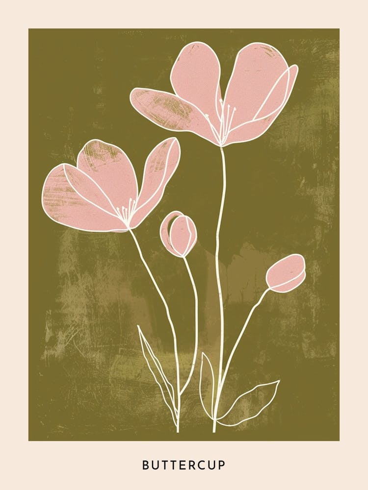 Pink & Green Buttercup 2 Flower Poster