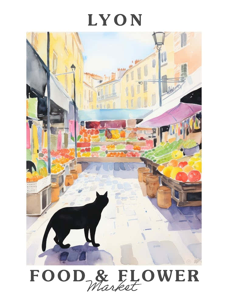 Food Market With Cats In Lyon 1 Poster