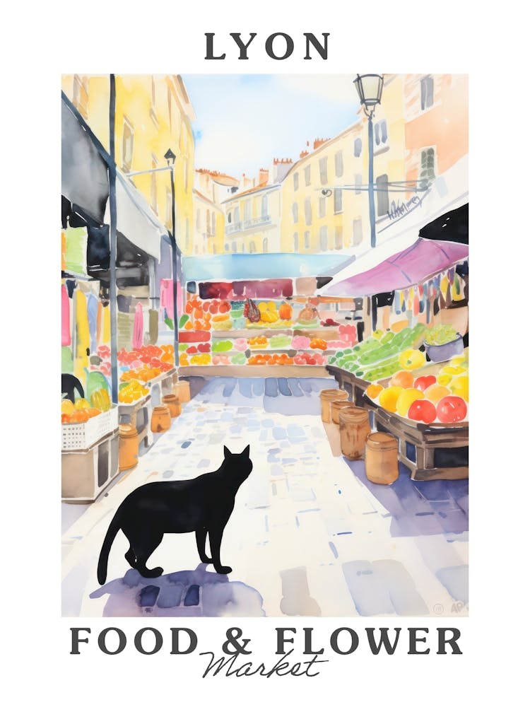 Food Market With Cats In Lyon 1 Poster