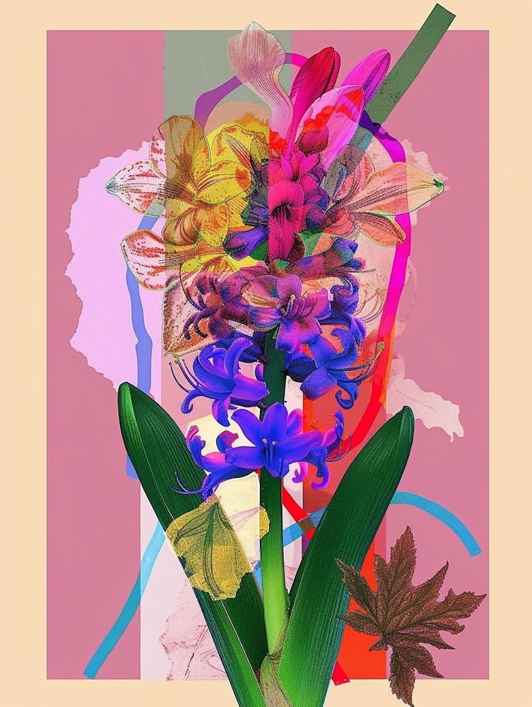 Hyacinth 3 Neon Flower Collage