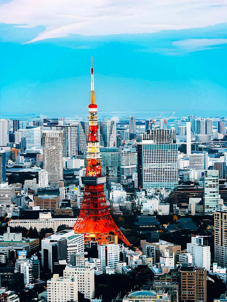 Aerial Tokyo City View With Tokyo Tower, Minato, Tokyo, Japan