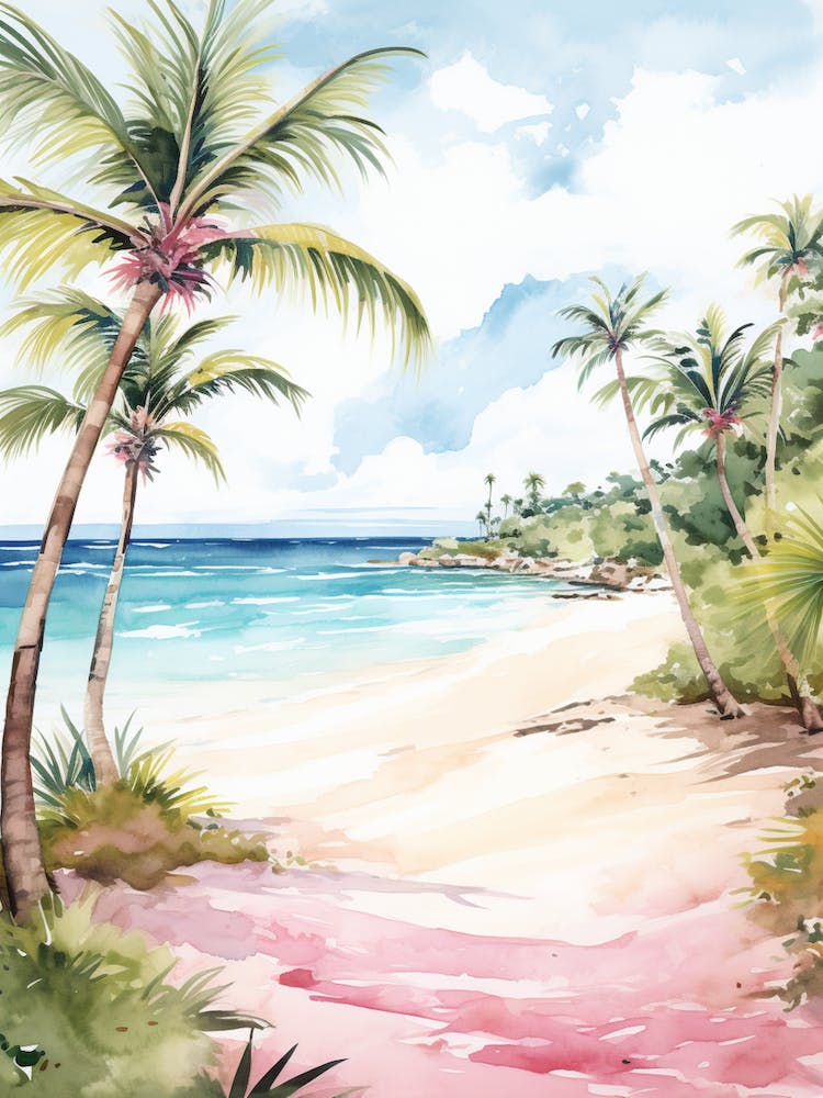 Watercolor Painting Of Grace Bay Beach, Turks And Caicos 2