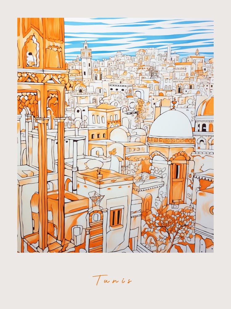 Tunis Tunisia Orange Drawing Poster