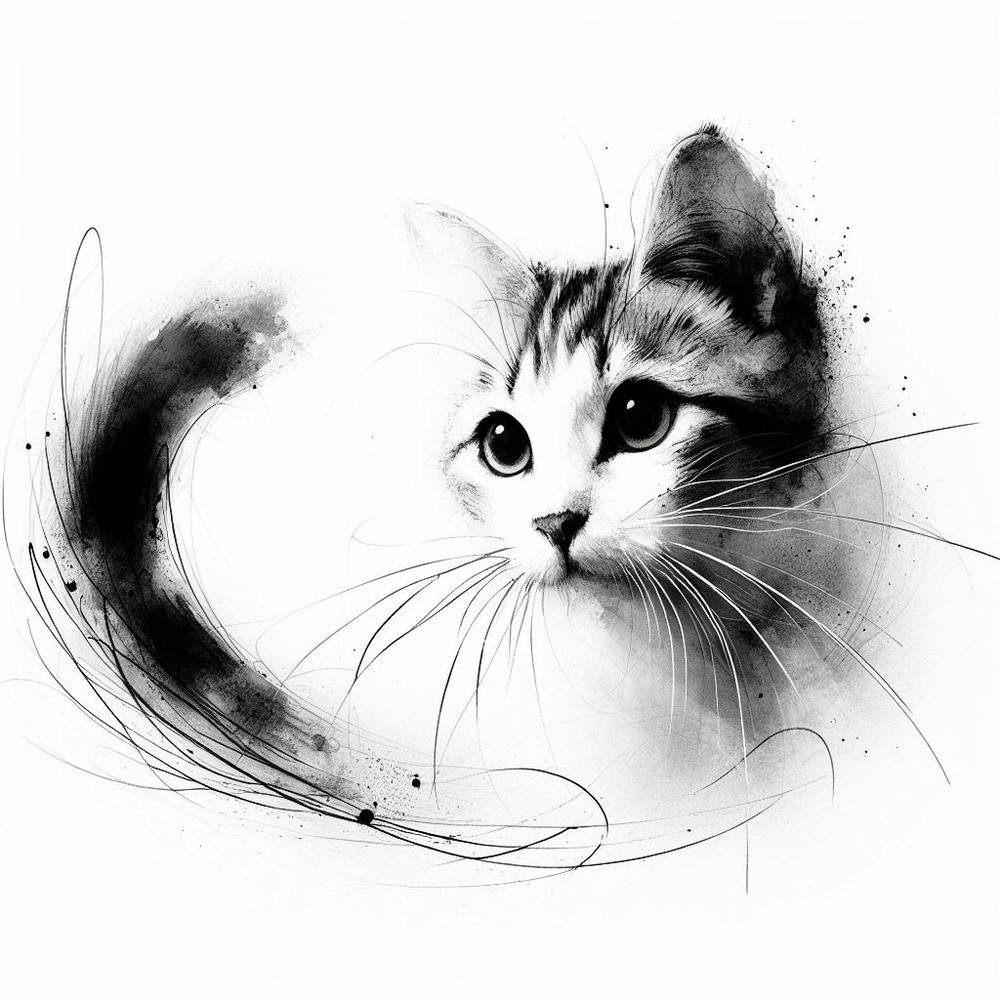 Black And White Cat Painting