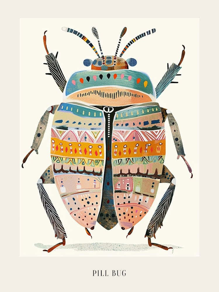 Colourful Insect Illustration Pill Bug 13 Poster
