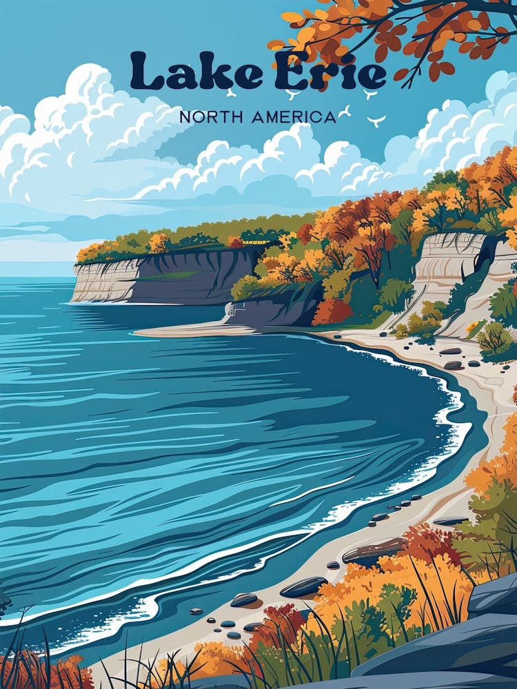 Lake Erie Ohio Travel Illustration