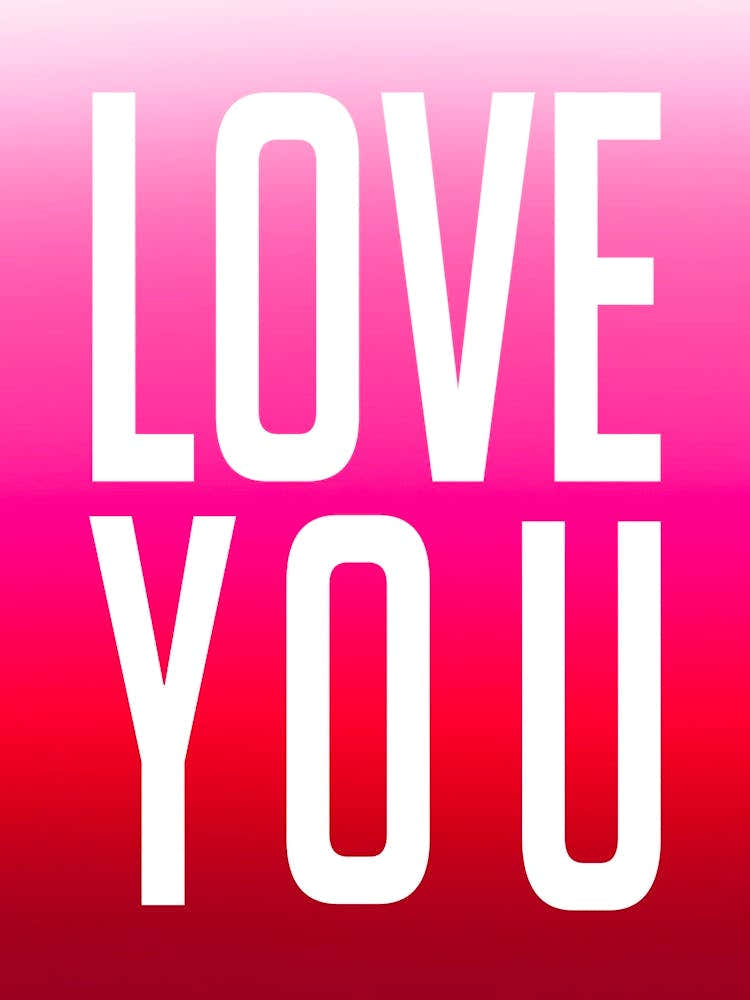 Love You Typography on Red to Pink Ombré Background