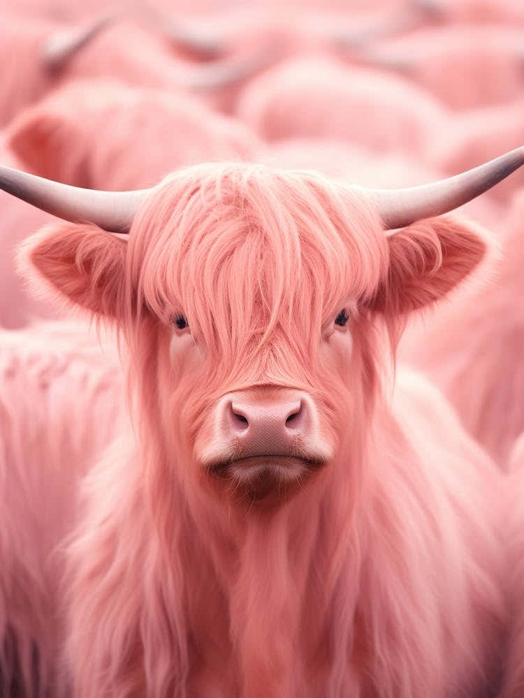 Pink Realistic Photography Of Highland Cows 3