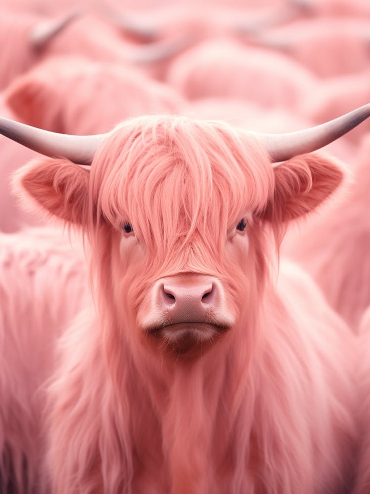 Pink Realistic Photography Of Highland Cows 3