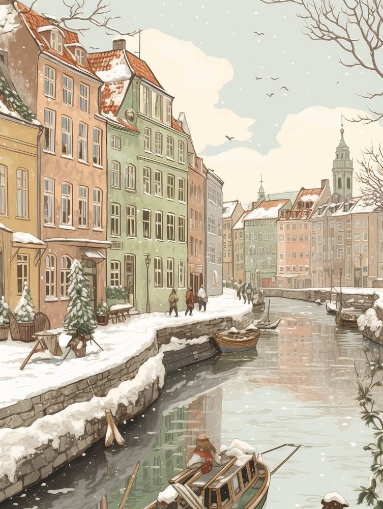 Vintage Winter Illustration Copenhagen Denmark 1