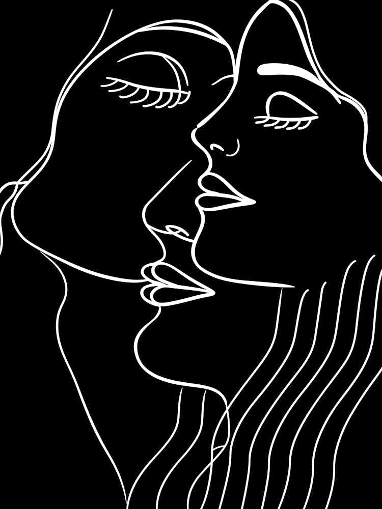 Abstract Women Faces In Line Black And White 7