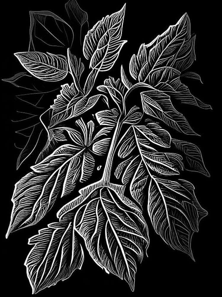 Raspberry Leaf Linocut 1