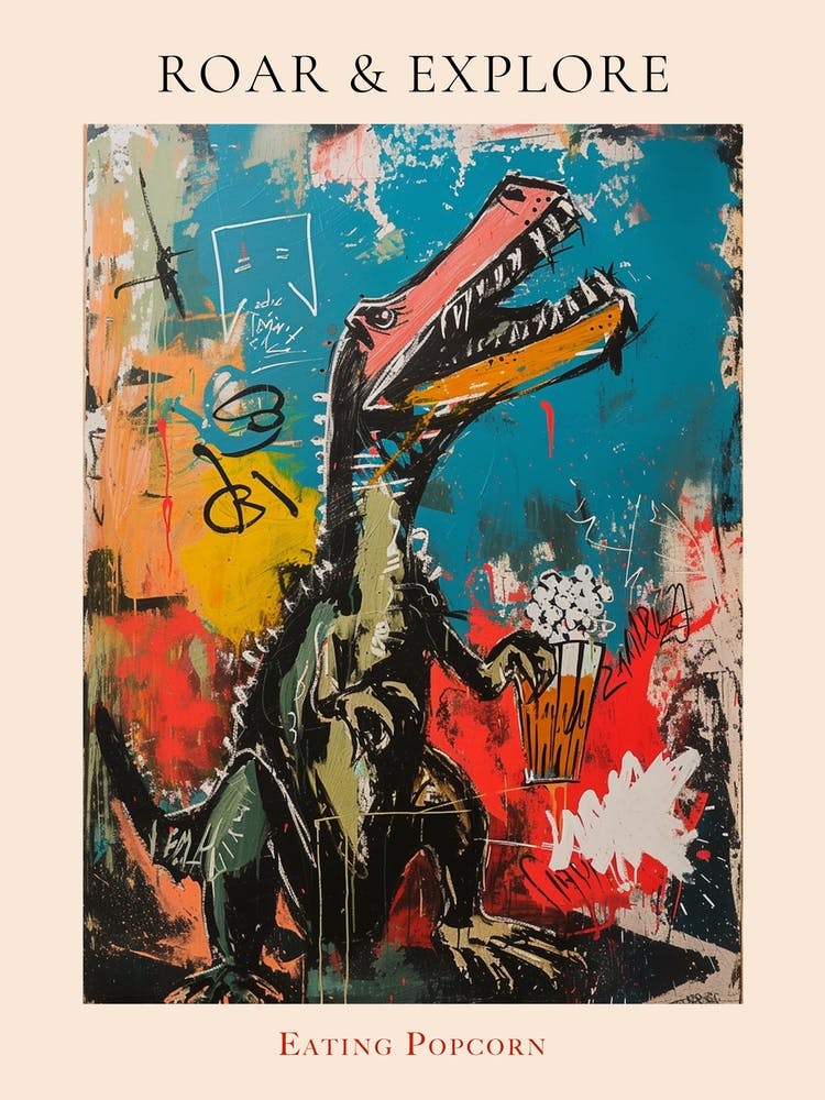 Paint Splash Dinosaur Eating Popcorn 5 Poster