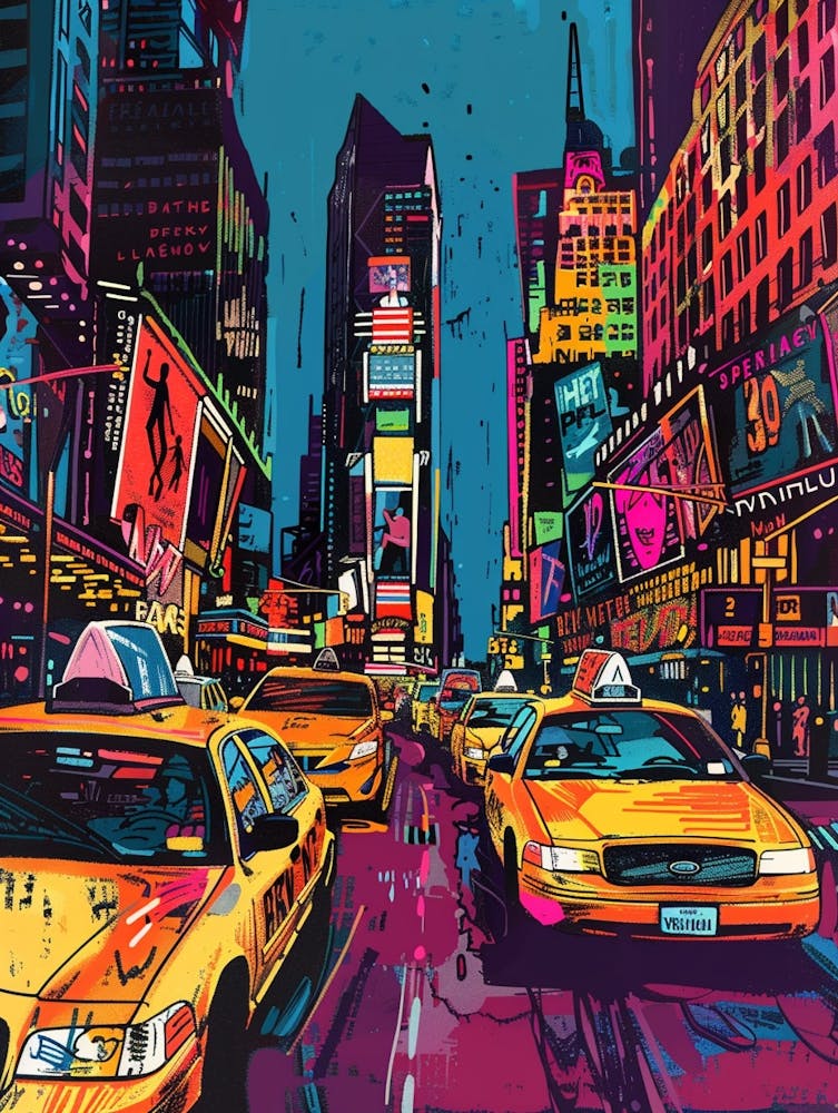 Broadway Theaters New York Colourful Silkscreen Illustration 1