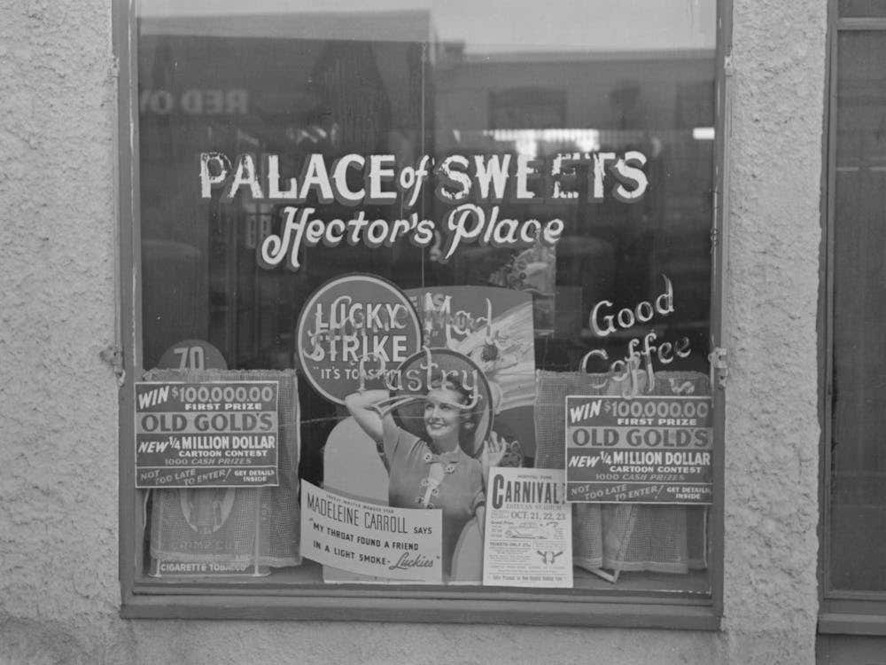 Store Window, Crosby, North Dakota By Russell Lee