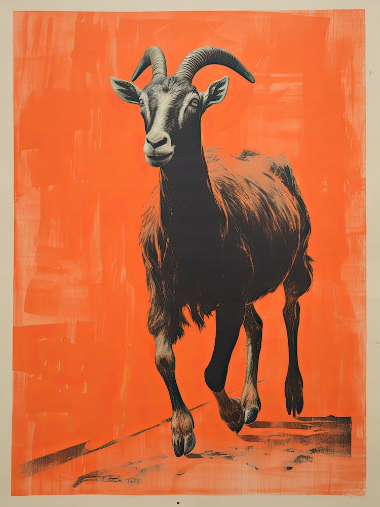 Goat, Woodblock Animal Drawing 4