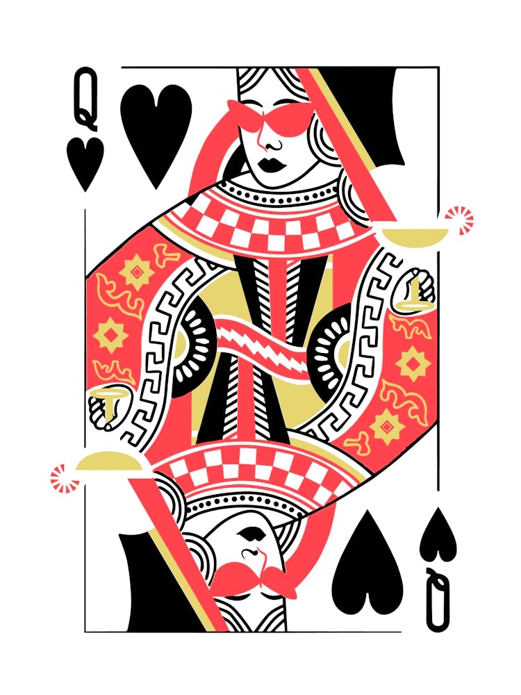 Queen Of Hearts Playing Card Maximalist Red Print Lucky You Dopamine Decor