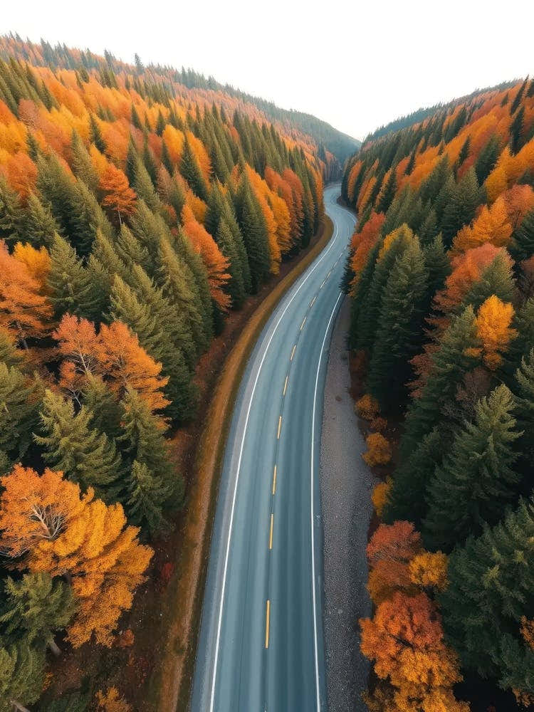 Aerial View Of A Highway In Autumn