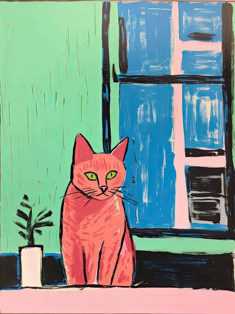 Orange Cat Illustration With Window