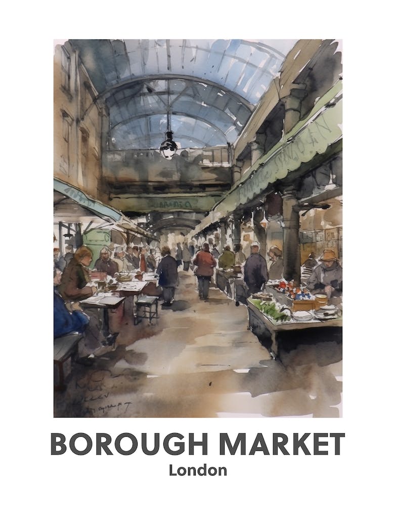 Borough Market, London 4 Watercolour Travel Poster
