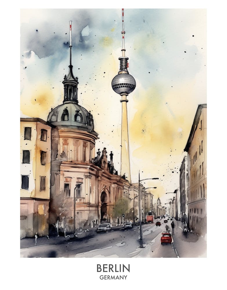 Berlin Germany Watercolour Travel Poster 1