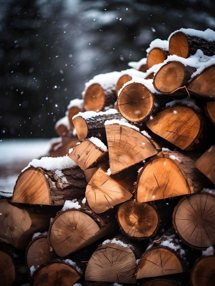 Stacked Logs In The Snow