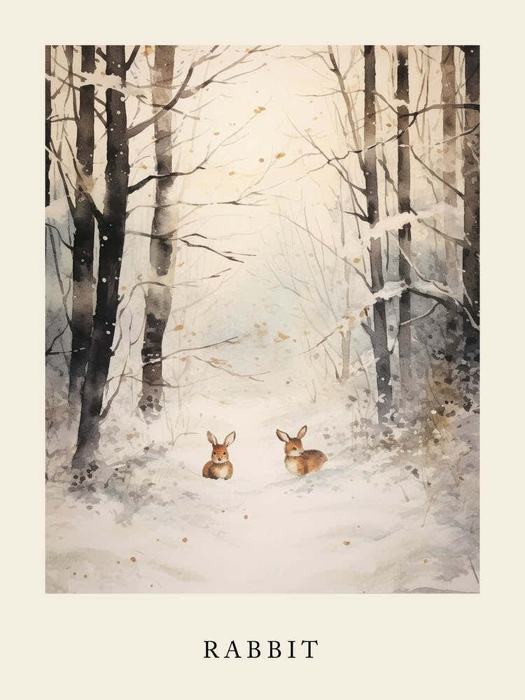 Winter Watercolour Rabbit 1 Poster
