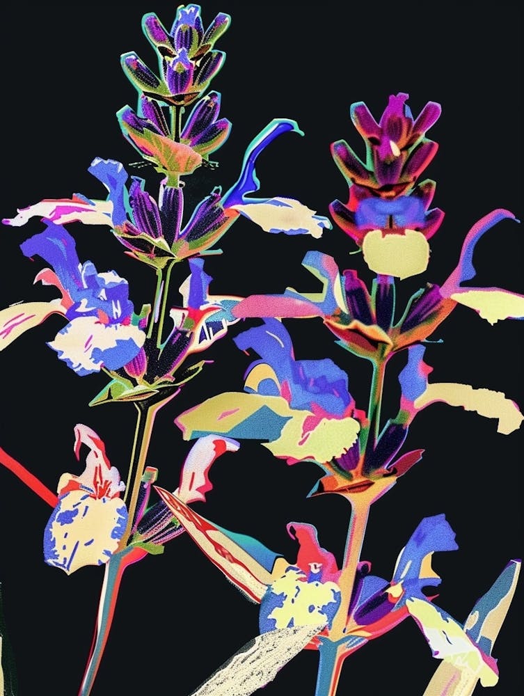 Neon Flowers On Black Lavender 3